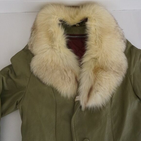 The Old Mill Glen Lainey Banton Olive Green Penny Coat Leather Trench Jacket M - Picture 10 of 16